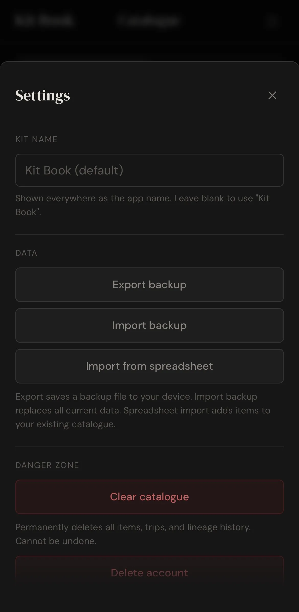 Add item and settings
